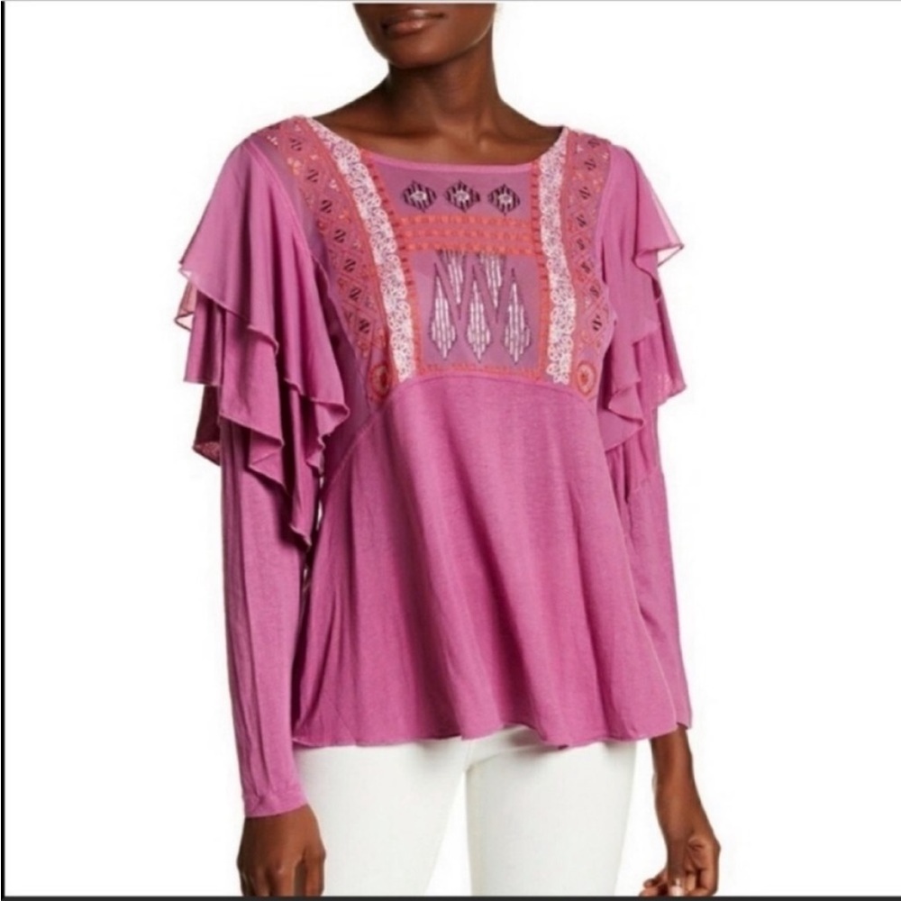 Free People La Cienega Embroidered Top in Wisteria NWT